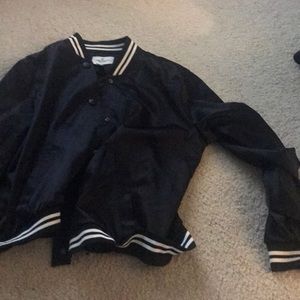 faux leather button up varsity jacket